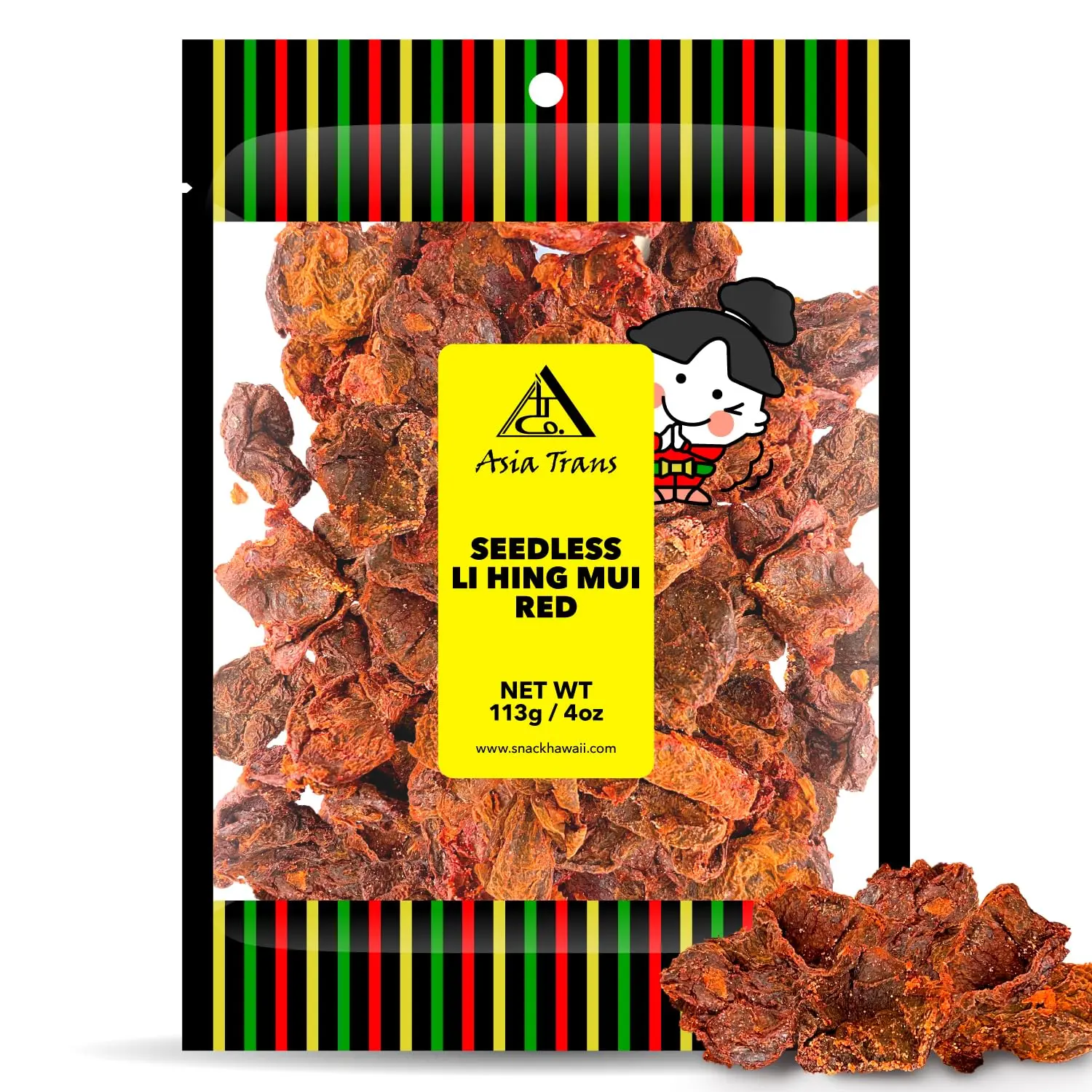 Asia Trans Seedless Red Li Hing Mui Crack Seed Plums | Hawaiian Favorite | Sweet, Sour, & Salty Dried Asian Plum Candy