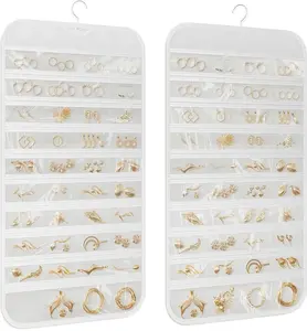 1-Pack Hanging Jewelry Organizer 80-Pocket Dual-sided Jewelry Storage for Earring Necklace Bracelet Ring and more, White