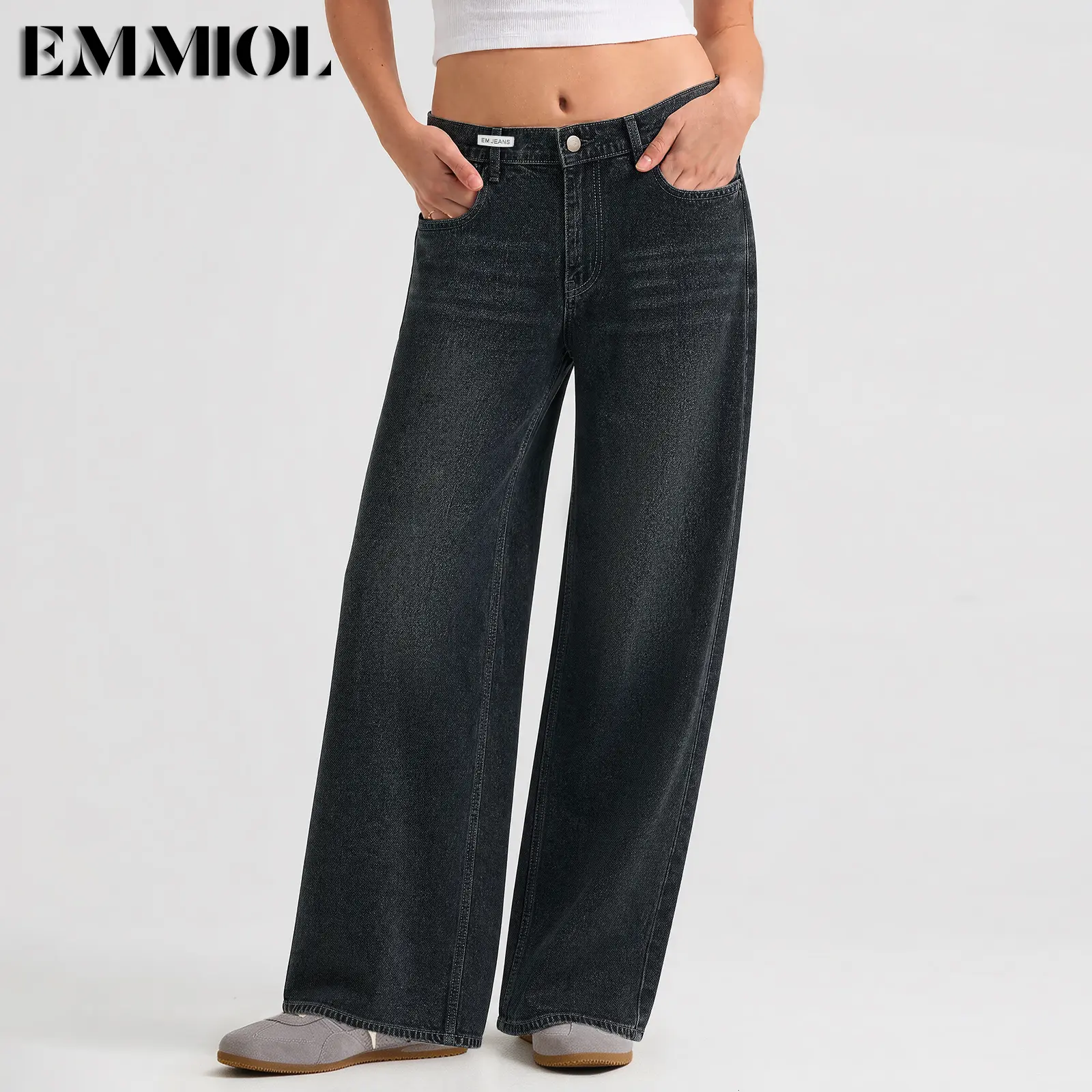 EMMIOL【Back to School】Wide Leg Baggy Jeans for Women – Y2K  Low Rise Denim jeans, Casual Streetwear 4 Pockets, Button Closure & Belt Loose Fit,baggy Fit Jean Summer Vibes