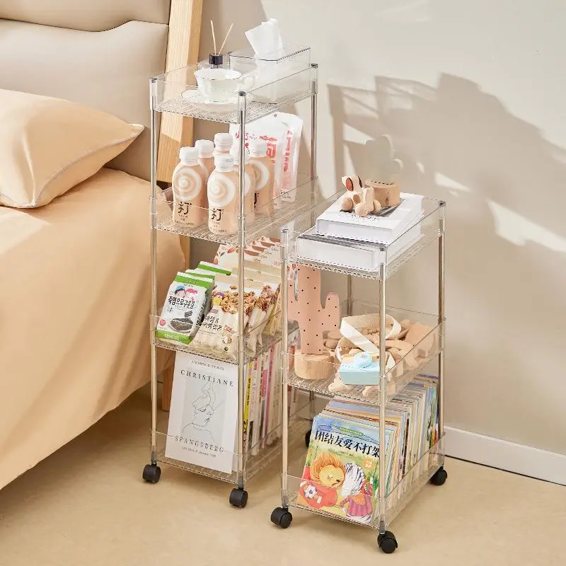 Kitchen rack movable living room bedroom gap rack balcony floor vegetable seasoning storage trolley Three-layer