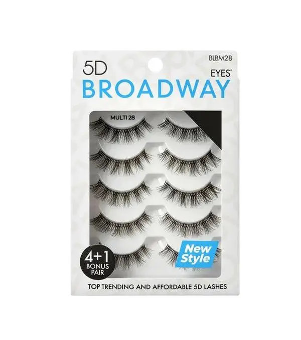 Broadway Eyes 5D Strip Lashes (Style BLBM28), 5-Pair Multipack, Handmade Dramatic Lashes with 3D Effect, Gift for Valentine's Day & Mother's Day, Cosmetic, Synthetic, Fluffy, Eyelashes Extensions, Lashes On Fleek