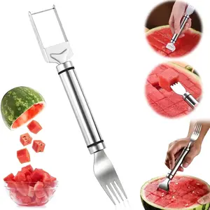 2-Pack 2-In-1 Stainless Steel Fruit Cutter Watermelon Fork Slicer Cutting Tool, Watermelon Fork Cutter for Home Party Camping Kitchen Gadget (1 Pcs)