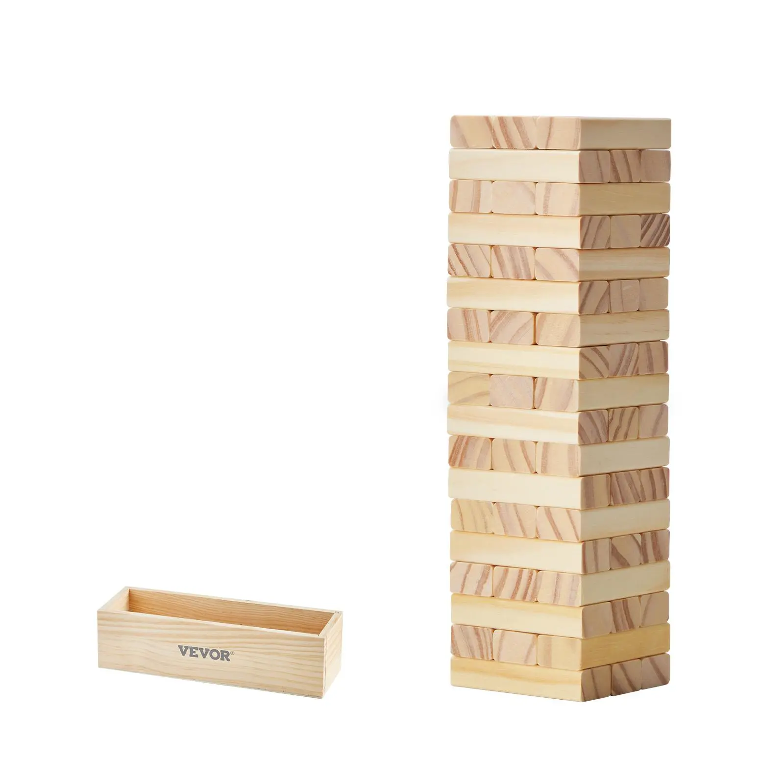 VEVOR Tumbling Timber Toy,  54 Blocks Tumble Tower Blocks Game, Pine Wood Tumbling Tower Game with Storage Crate, Multiple Ways to Play Wooden Stacking Game, Tumble Tower Family Game for Indoor/Outdoor