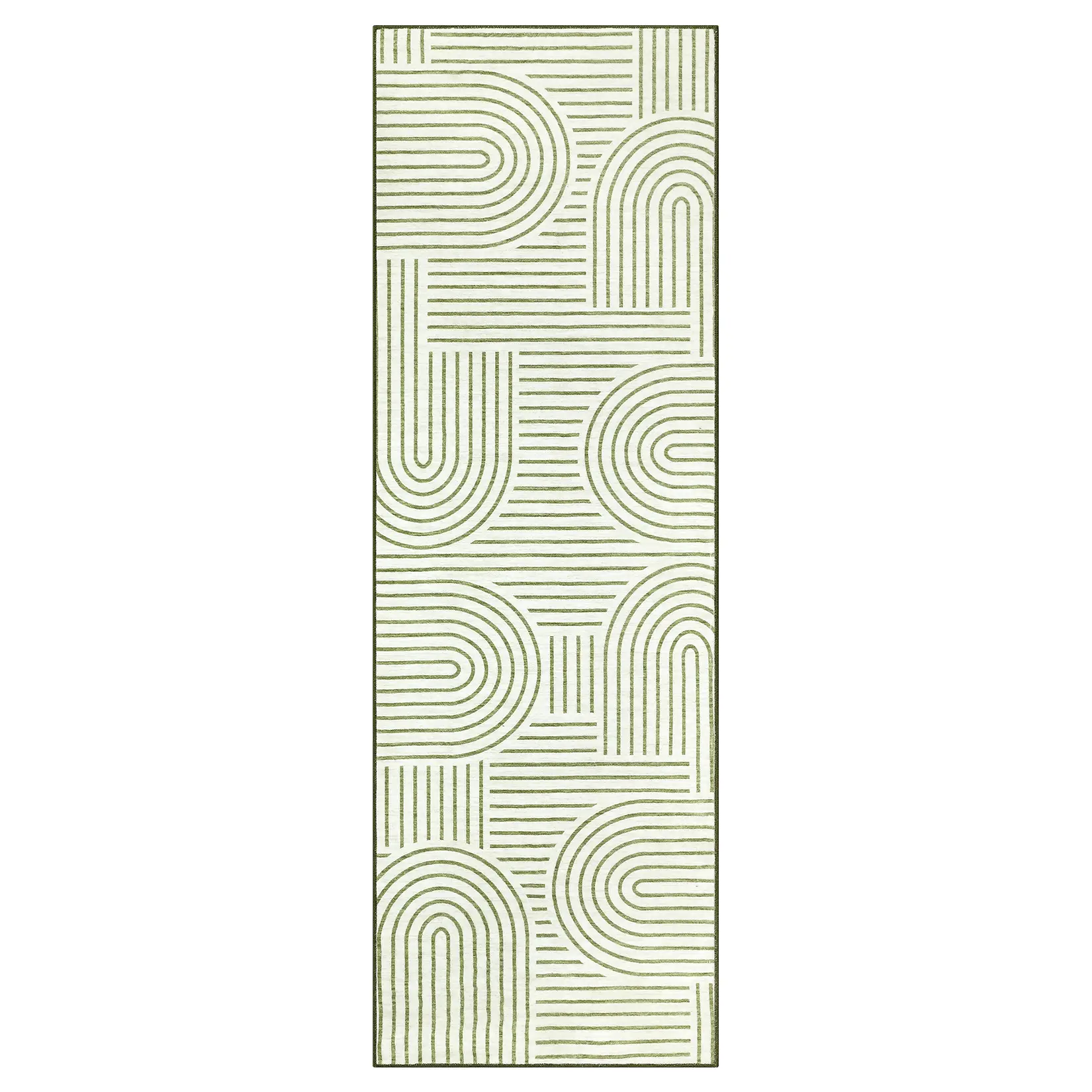 Modern Geometric Design Rectangular Floor Rug - 2x6 ft Low-Pile Soft Polyester Antislip Indoor Rug, Lightweight Washable Foldable Green Home Decor for Bedroom, Kid Room, Geometric Design Rug