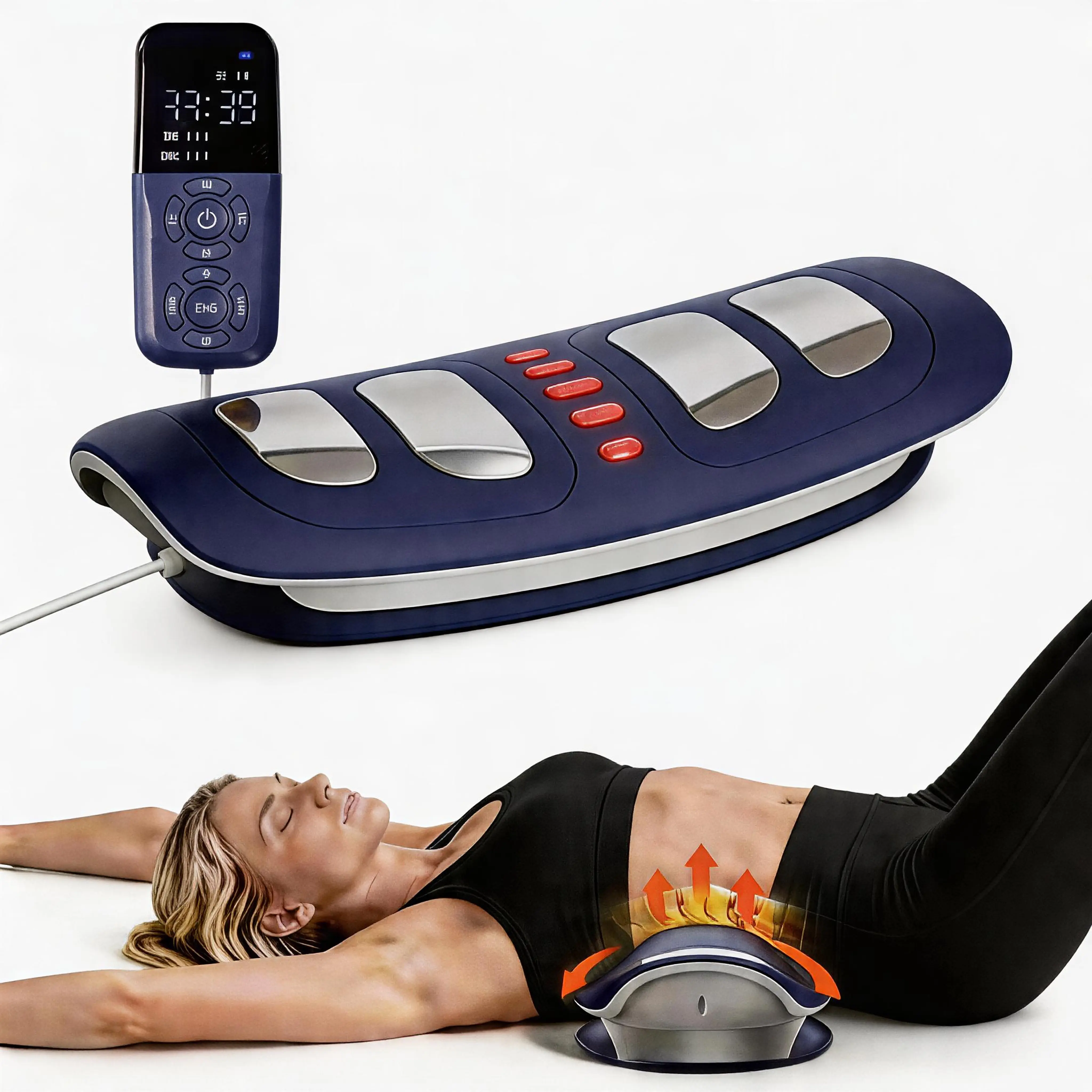 Electric Lumbar Back Massager for Back Pain Relief - Flexible Traction Muscle Massager with Hyperthermia Heat, 8-Level Electrotherapy, 3-Level Vibration to Boost Blood Circulation, Back Massagers, Muscle Massagers