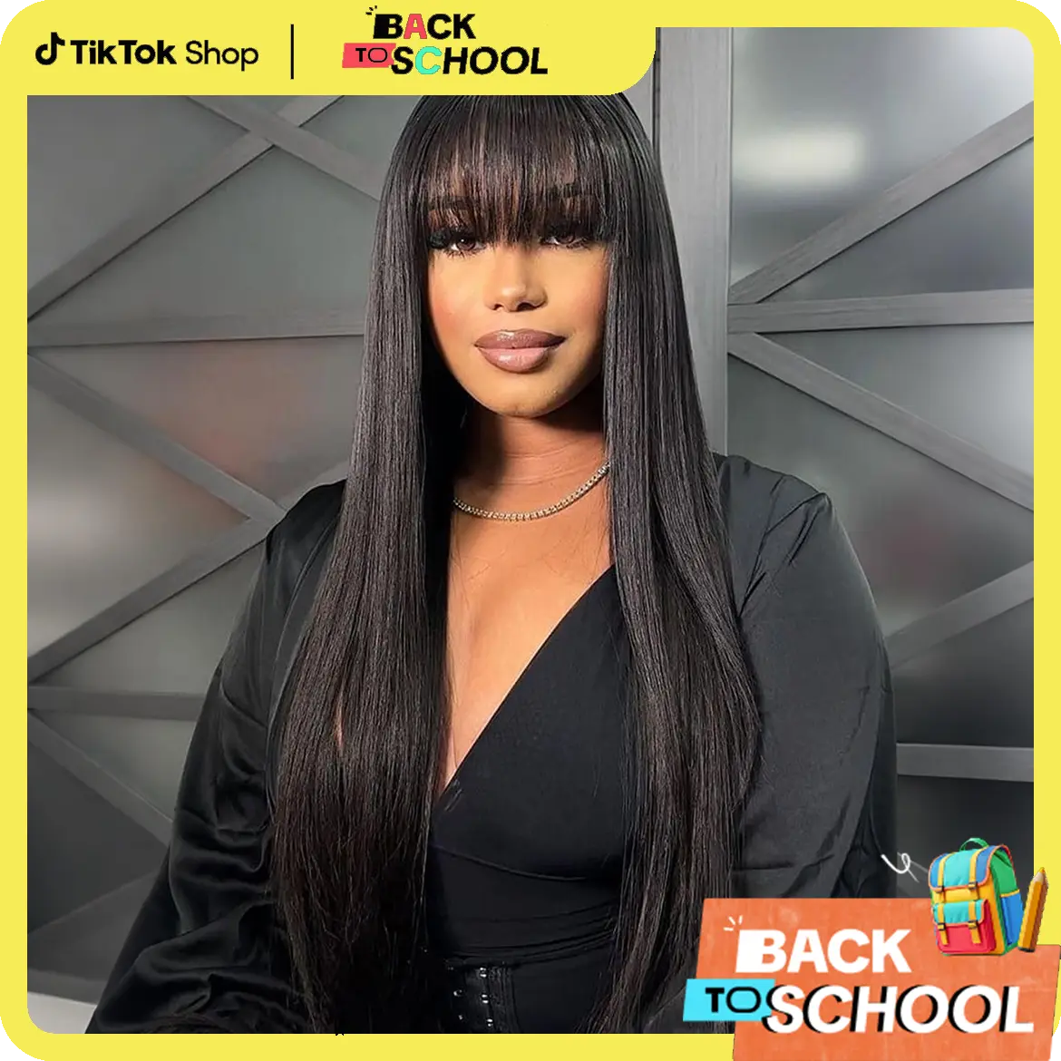 STERLY Glueless Human Hair Wig with Bangs 180% Density 2x4 lace Closure Wigs Middle Part Lace Wig Loose Body Wave Machine Made Wigs for Women Yaki Straight Front Wig Brazilian Hair Wigs HD Transparent Lace Wigs #TikTokShopBackToSchool#SohoChic