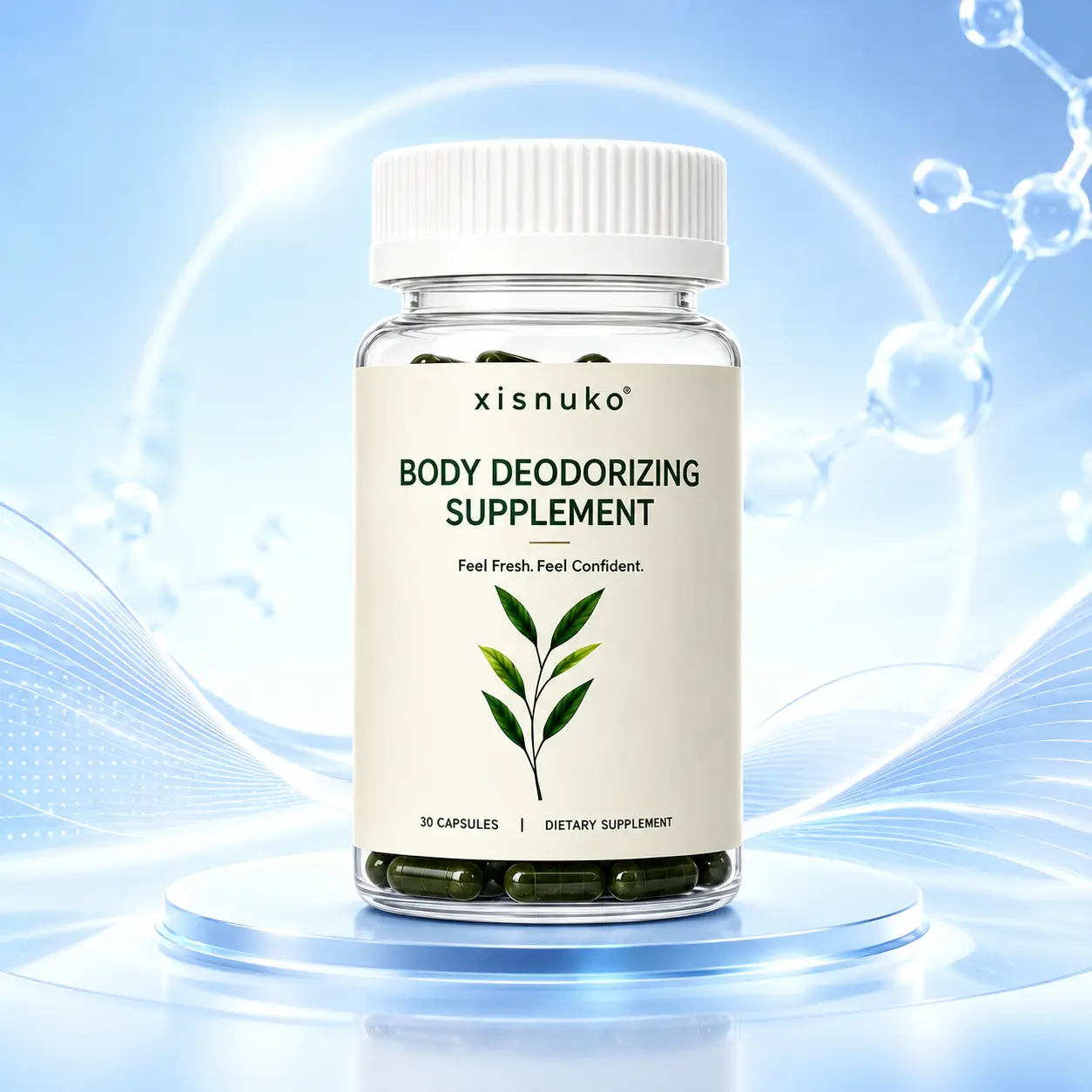 XISNUKO NEW Organic Herbal Internal Deodorant Capsules - 30 Count Body Deodorizing Supplement with Chlorophyll, Parsley, Peppermint for Full Body Freshness, Herbals