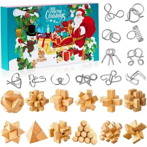 2025 Brain Teaser Advent Calendar box - 24 Days of Metal Puzzle Rings & Wooden Logic Games, Christmas Countdown IQ Challenge for Kids, Teens & Adults, Educational Puzzle Gift Box (1 PC)