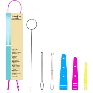 Drawstring Threader Set - 7 count, Elastic Bodkin, Loop Turner Tweezers, Quick & Easy Rethreading Tools for Hoodies, Sweatpants, Sewing, and Crafts