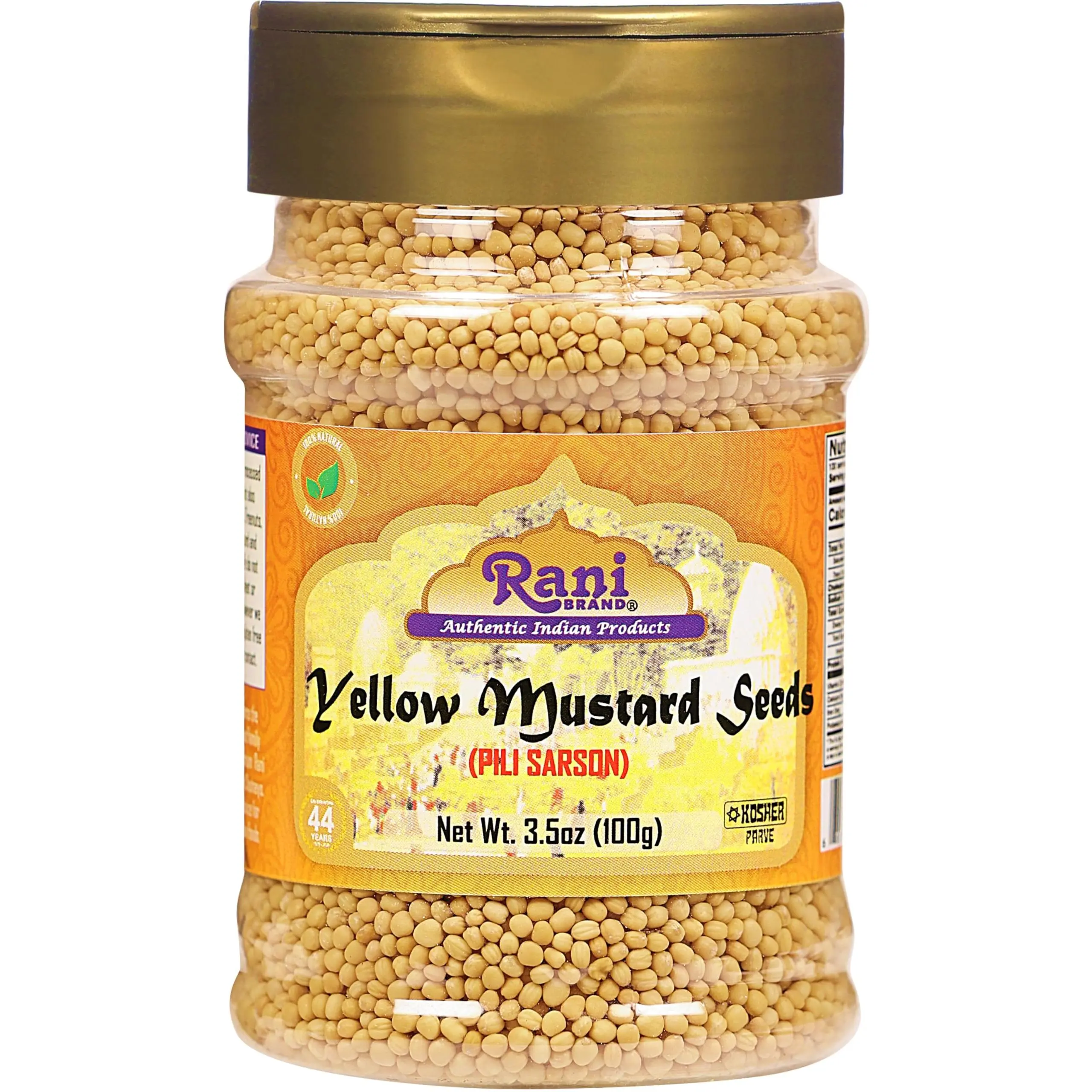 Rani Yellow Mustard Seeds Whole Spice 3.5oz (100g) Jar ~ Ideal for Pickling, Dressing and Making Ground Mustard for Cooking, All Natural | Vegan | Gluten Friendly | NON-GMO | Kosher | Indian Origin