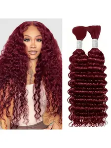 #99J Burgundy Human Braiding Hair Deep Wave Bulk  Wine Red Deep Curly Braids Human Hair Extensions Unprocessed Virgin Remy Hair 12A Brazilian Virgin Curly Human Hair Extensions for Boho Braids