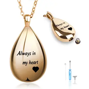 Carved Teardrop Keepsake Ashes Necklace, Cremation Necklace for Ashes Urn Pendant Cremation Memorial Jewelry-Always in my heart
