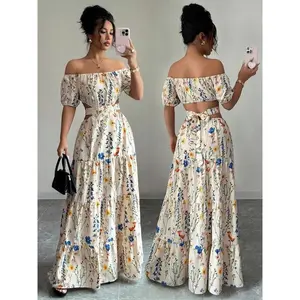 Women's Floral Print Off - Shoulder Dress ?C Chic & Elegant Womenswear, Perfect for Summer and Beach Occasions, Featuring Cute Style and a Gorgeous Fit Spring Casual Bohemian dresses women