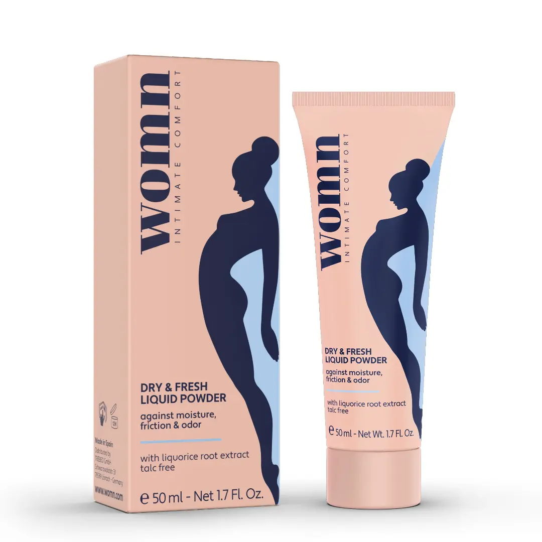 WOMN Dry and Fresh Liquid Powder 50ml - Absorbs Moisture, Prevents Chafing & Reduces Odor - Great for Bikini Line, Under the Boobs, and Between Thigh Area