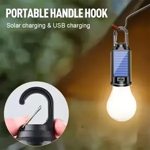 Solar Charging Hook Camping Light, Camping Lantern, USB Rechargeable LED Outdoor Hanging Bulb, Portable Waterproof Emergency Lamp for Hiking & Camping, Solar Powered