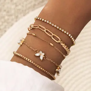 ciara bracelet stack Punk Bracelet with Diamond Butterfly Layered Chain Jewelry Hip-Hop Multi-Layer Bracelet Hand Accessory