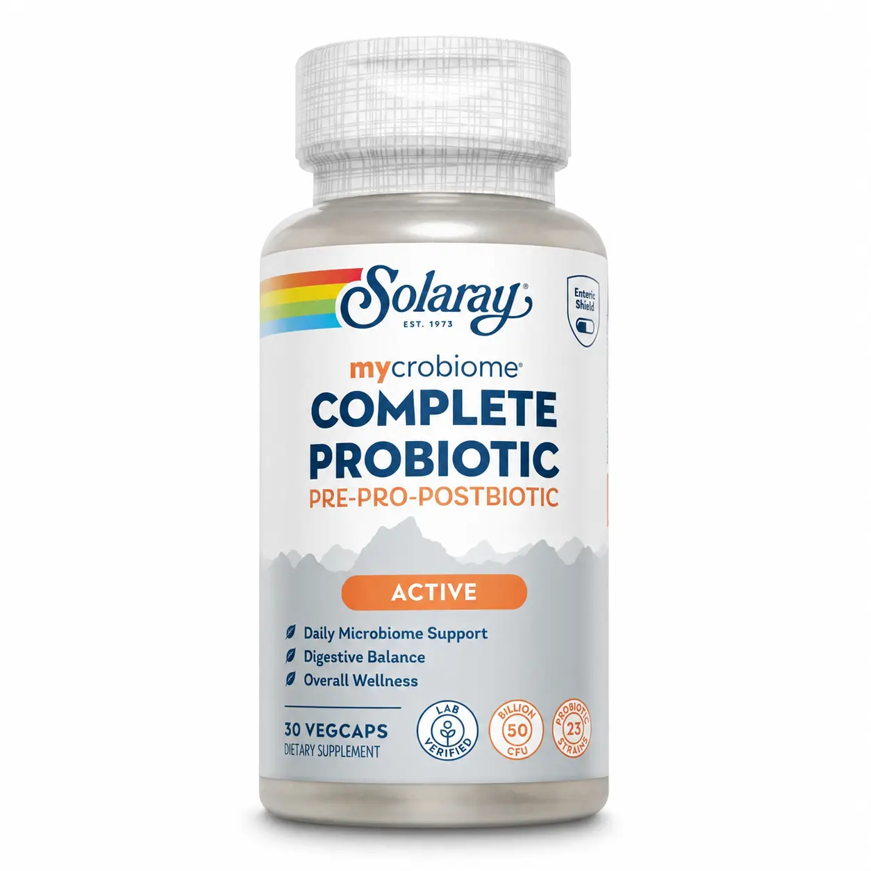 Solaray "Active" Mycrobiome Complete Formula 3-in-1 Probiotic  (Pre+Pro+Post) Triple Action Formula with 50 Billion CFU for Cardiovascular & Exercise Support 30 VegCaps- Fitness