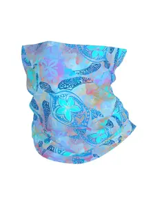 Hawaiian Honu Turtle Gaiter, Polynesian Tribal Plumeria Scarf, Tropical Island Breathable Face Cover, Bandana Mask