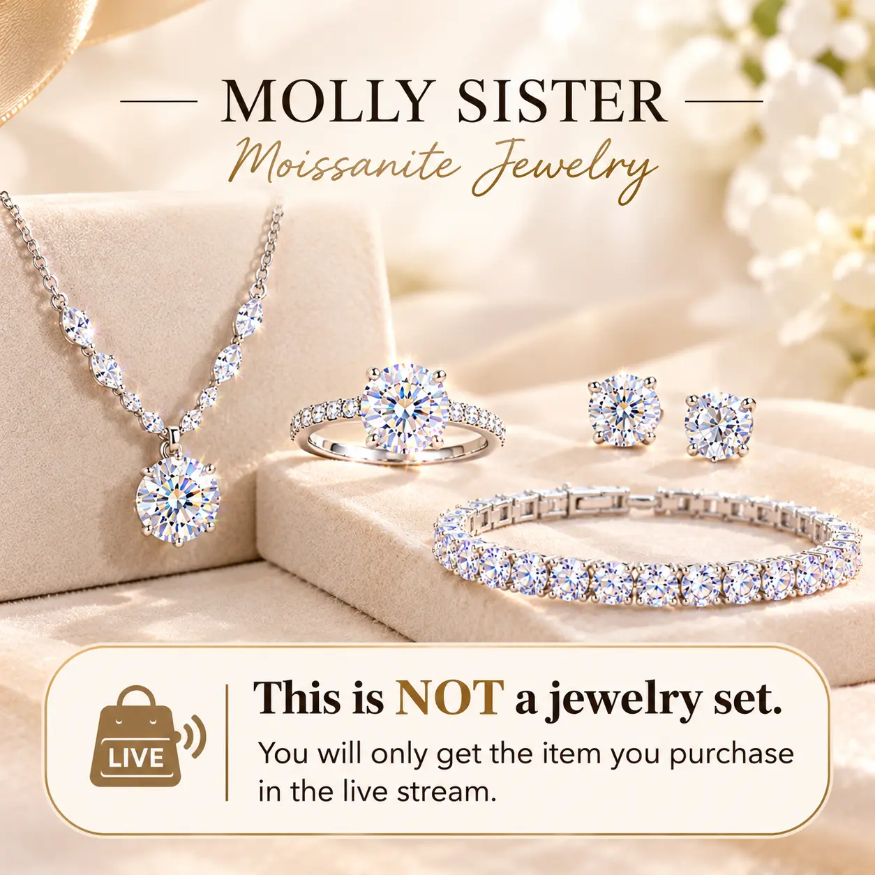 Women's Sparkling Moissanite Jewelry Set - Bracelets, Ring, Necklace, Earrings, Elegant Gift, Jewelry for Women