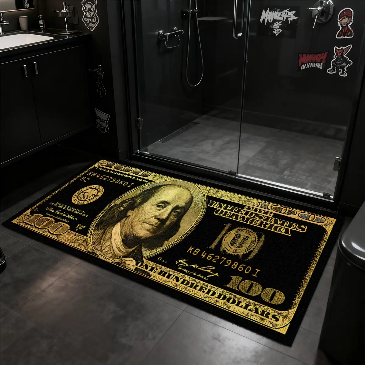 Dollar rug, Bill Print Rug, Printed Rug, non-slip rug, Washable runner rugs, Indoor Area Rug, Hallway Runner Rug, $100 Bill Dollar pattern design, Machine washable, soft floor mat, suitable for corridor, kitchen, bedroom, multiple sizes available