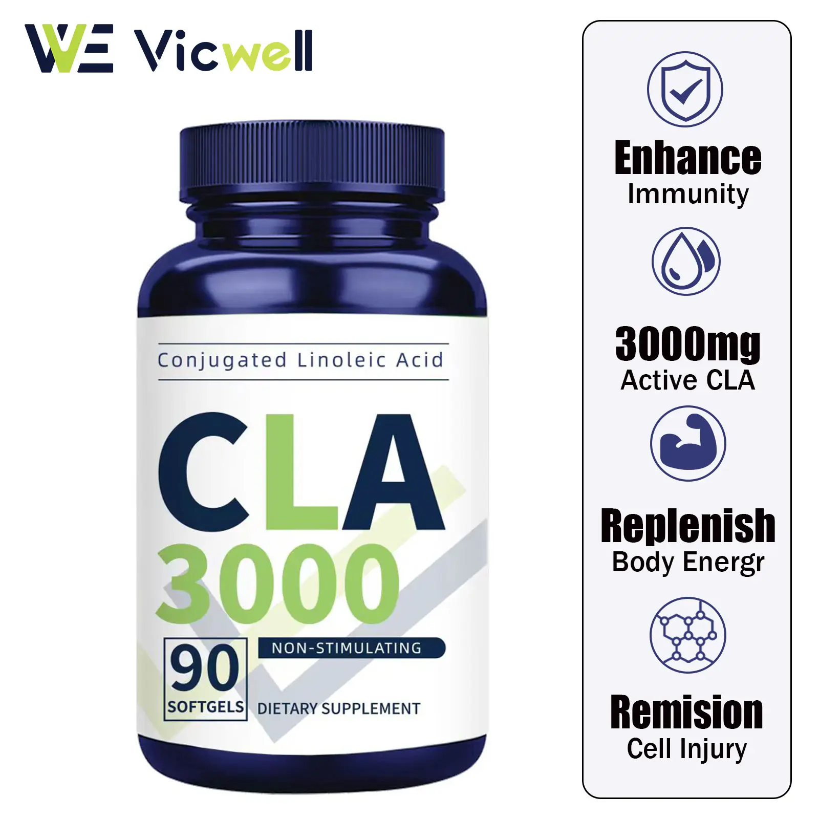 VICWELL CLA3000 Softgels, Conjugated Linoleic Acids Healthcare Dietary Supplement for Fitness Edible Vitamin
