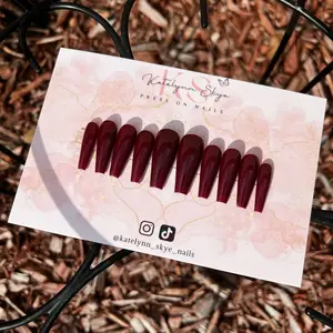 Burgundy hand painted gel polish press on nails