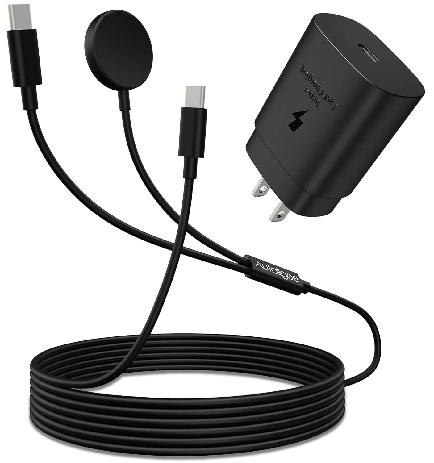 2 in 1 for Samsung Watch Charger, 60W USB C Fast Charger Compatible with Galaxy Watch 8/8 Classic/Ultra/7/6/6 Classic/5 Pro/5/4/4 classic/3/Active2/FE & Galaxy S25/S24/S23/S22/21/20 & for iPhone 16/15