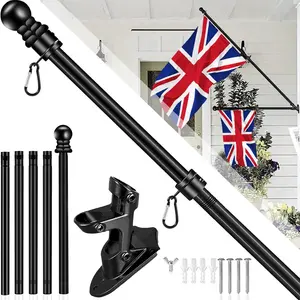 5 Foot Outdoor House Flagpole Bracket Set, Stainless Steel Flag Pole with Stand, Metal Porch Flagpole Kit