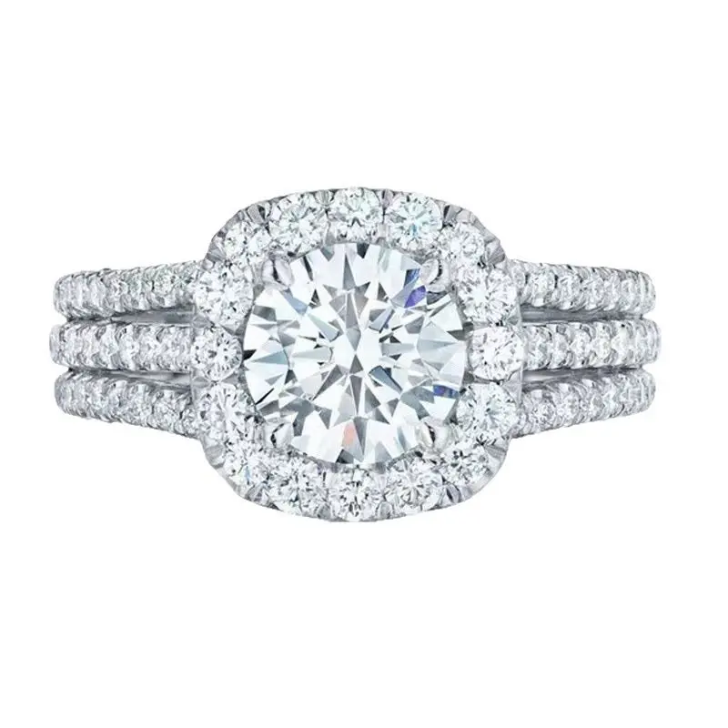 Micro-inlaid full diamond oversized zircon ring DDJZ0017, fashionable light luxury luxurious engagement diamond ring 14K Gold-Plated