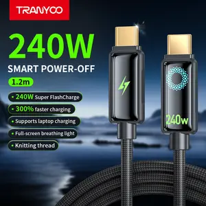 TRANYOO T-CC-9 240W USB C to USB C Charging Cable, Smart Power-Off Fast Charging Cord with LED Breathing Light, 1.2M 48-Braided Nylon, E-Marker Chip for Laptop, iPhone, Samsung Galaxy, MacBook Pro/Air, iPad Pro