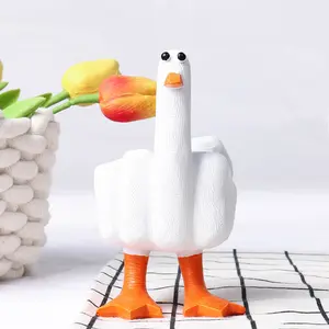 Funny Middle Finger Duck Statue,Cute Little Duck Decorations for Home Office Desk Resin Garden Statue Outdoor Indoor Figurine Gift