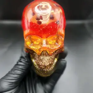 Orgone InnerG Self Reflection Skull - Bronze & Honey Orgonite Decor Ornament for Home & Office