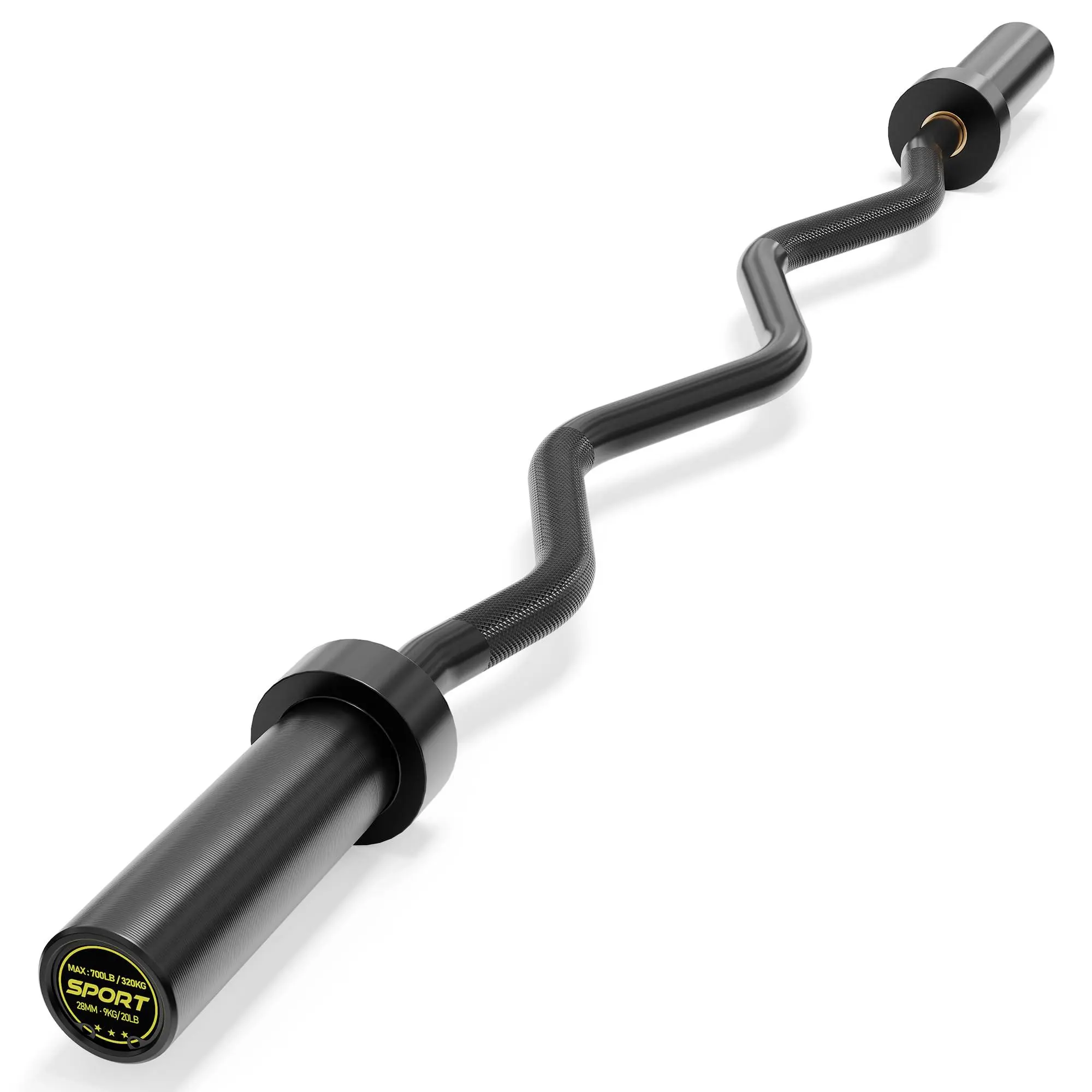 Black EZ Curl Barbell Bar 47" for 2-Inch Plates – Olympic Curl Bar for Bicep, Tricep, Hip Thrusts, Squat, Home Gym – 700lb Weight Capacity, Anti-Slip Diamond Knurling & Ergonomic Curved