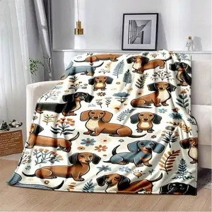 Super Soft Cute Dachshund Prints Flannel Printed 3D Blanket This Ultra-soft Flannel Blanket is The Perfect Gift for Children and Hobbyists Soft Warm Cozy Throw for Bed Sofa Nap Travel, Cute Home Decor