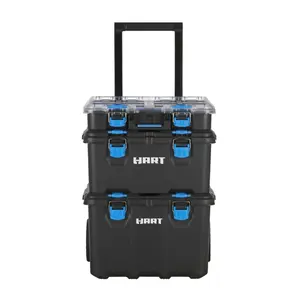 HART Stack System Mobile Tool Storage Organizer, Black Blue Stackable Tool Box System with Rolling Cart, Durable Modular Storage Solution for Tools, Hardware, Garage, Workshop, Jobsite and DIY Projects
