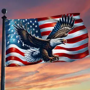American Flag-Patriotic Eagle American Grommet Flag TQN2402GF, With Flagpole Mounting Rings-USA Flags Premium Polyester-Decorative Indoor Outdoor Flag