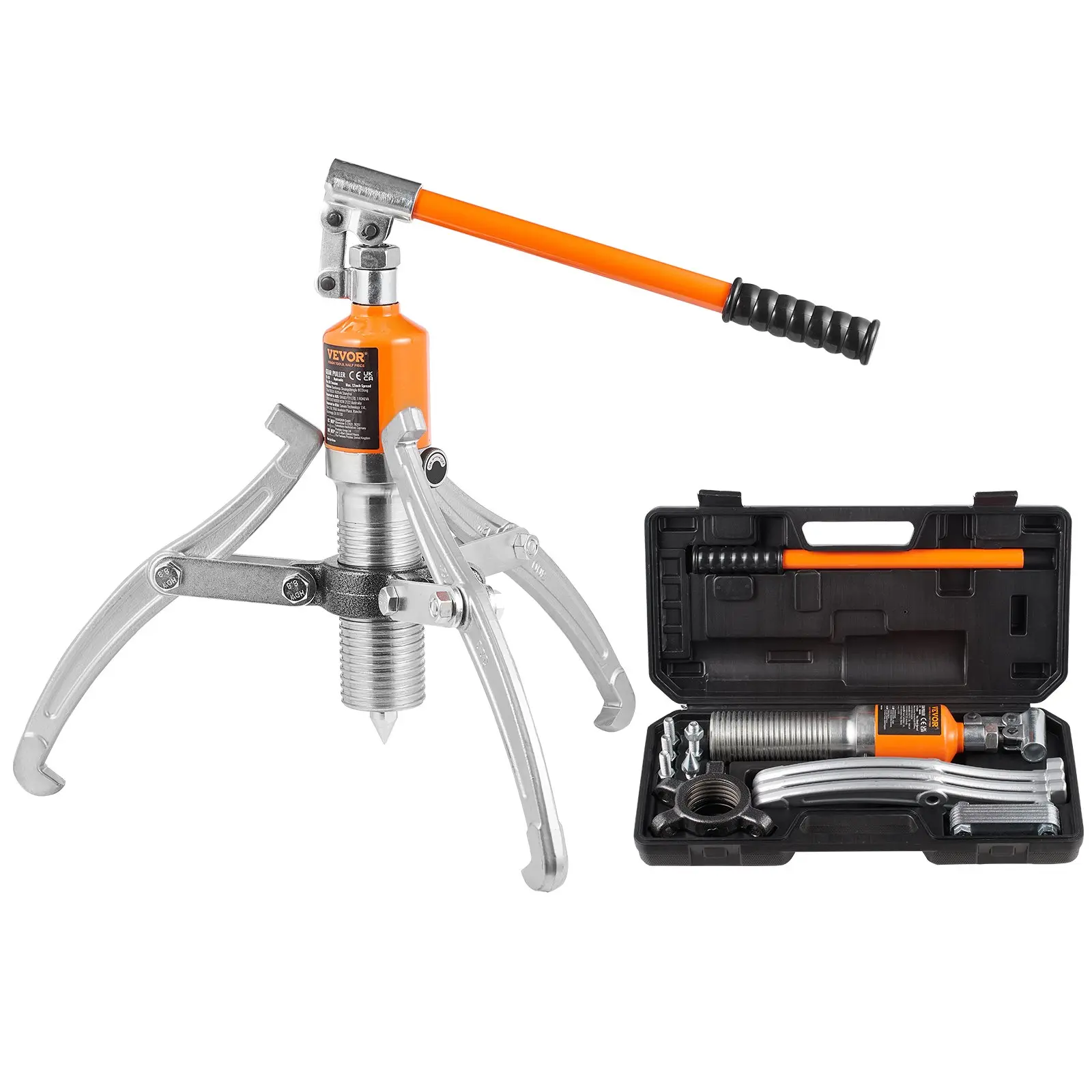VEVOR Hydraulic Gear Puller, 15 Ton Max Capacity Wheel Bearing Pulling Separator, 2 or 3 Jaws Puller, Vertically and Horizontally, 12 Jaw Hydraulic Puller with Case for Pulling Hubs