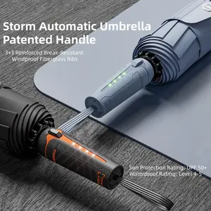 Automatic Rain Umbrella for Men, Large Thickened Windproof Reinforced, Heavy Rain Use, Dual-Use Folding Sunshade Umbrella, Windproof Rainproof Umbrella, Windproof Waterproof Umbrella