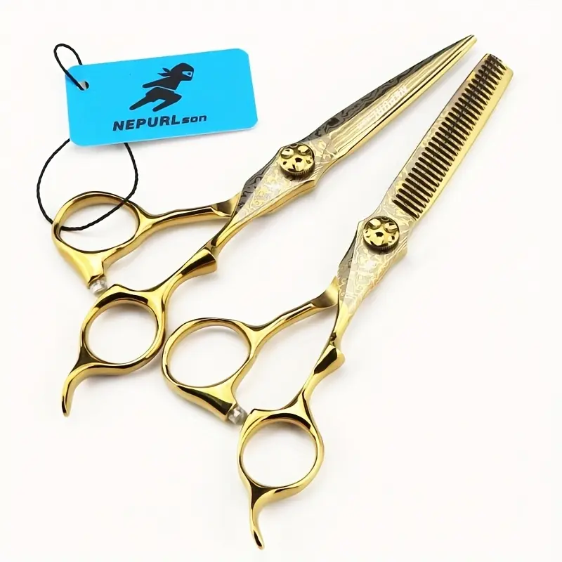 6.0 Inch Damascus Hairdressing Scissors, High-End Stainless Steel Cutting and Thinning Shears, Ergonomic Right Hand Design, Hair Cutting Accessories, Hair Tools, Salon Equipment