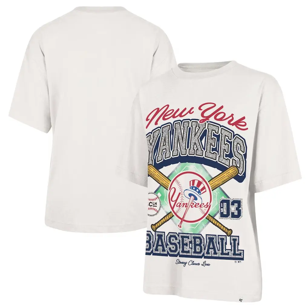 Unisex Baseball New York Yankees Clover Lane Women's Crossover Base Foundation T-Shirt - Sand