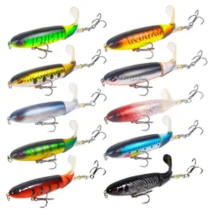 10Pcs Topwater Fishing Lures , Whopper Popper for Bass, Catfish, Pike, Perch - Floating Pencil Bait With Rotating Tail for Freshwater or Saltwater - Home Improvement.