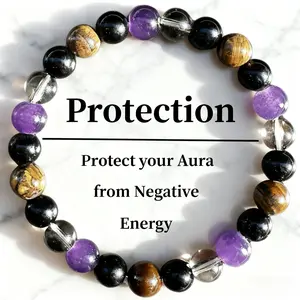 Tiger Eye & Black Obsidian Boho Style Protection Bracelet for Women Men, 8mm Crystal Beaded Bracelet, Perfect Self-Care Jewelry Gifts, Handmade Gemstone Reiki Spiritual Christmas Gift for Daily Wear