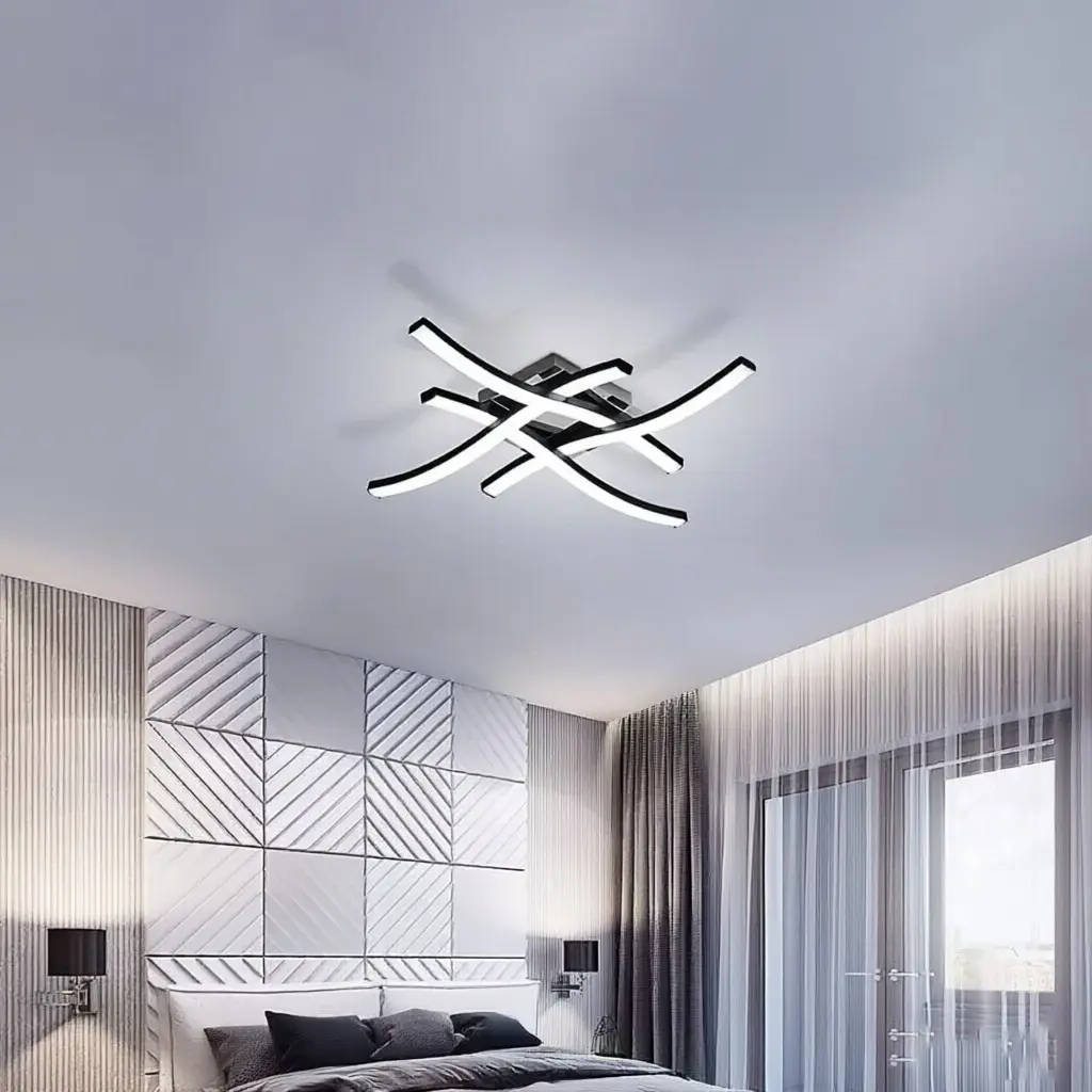 LED Ceiling Light, 4-Bulb Linear Design, 60 cm – White Light, Wavy Linear Ceiling Light, Decorative Led Light, Suitable for Dining Rooms, Hallways, Bedrooms, Offices, Modern Indoor Lighting, Home Decor Lighting, Grid-Style Ceiling Light