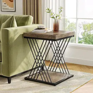 Tribesigns Square Side Table Gray Black End Table 2-Tier End Table Modern Bedside Table Small Side Table with Storage for Couch, Sofa Side Table with Metal Frame for Living Room