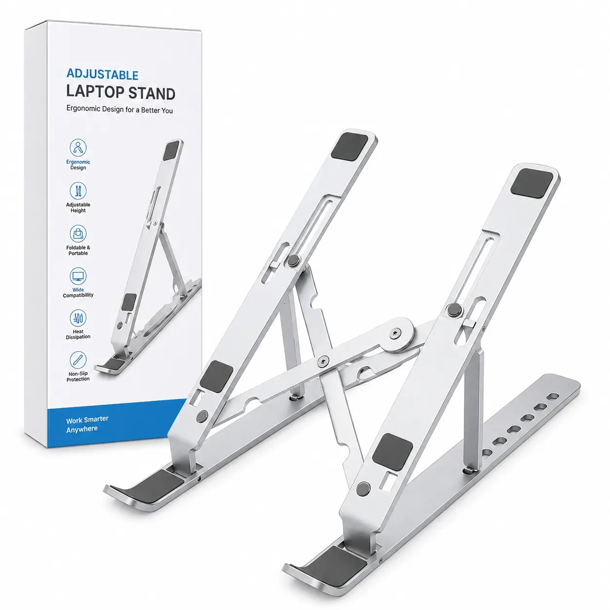 Aluminum Alloy MacBook Laptop Stand - Adjustable Height, Ergonomic, Foldable Flat, Heat-Dissipating Desk Accessory Compatible with Most Laptops (Computers & Office Equipment), Heat Dissipates