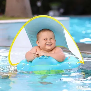 Detachable Sunshade Inflatable Swimming Ring, PVC UV Protection Swim Buoyancy Aid, Baby Pool Float, Kids Water Safety Seat