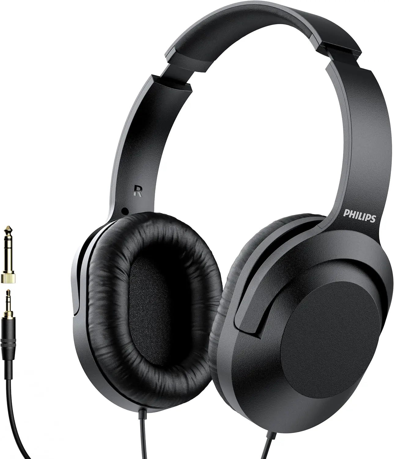 Philips Over-Ear Wired Stereo Headphones - 3.5 mm Jack, Adjustable Fit, Noise Isolating, 6.3 mm Adapter, Retractable Cable, Rotating Earcups, Manufacturer Warranty - Compatible with Cellphones, PC & Laptop, Device, Keyboard, Guitar (Studio, Podcasts Use)