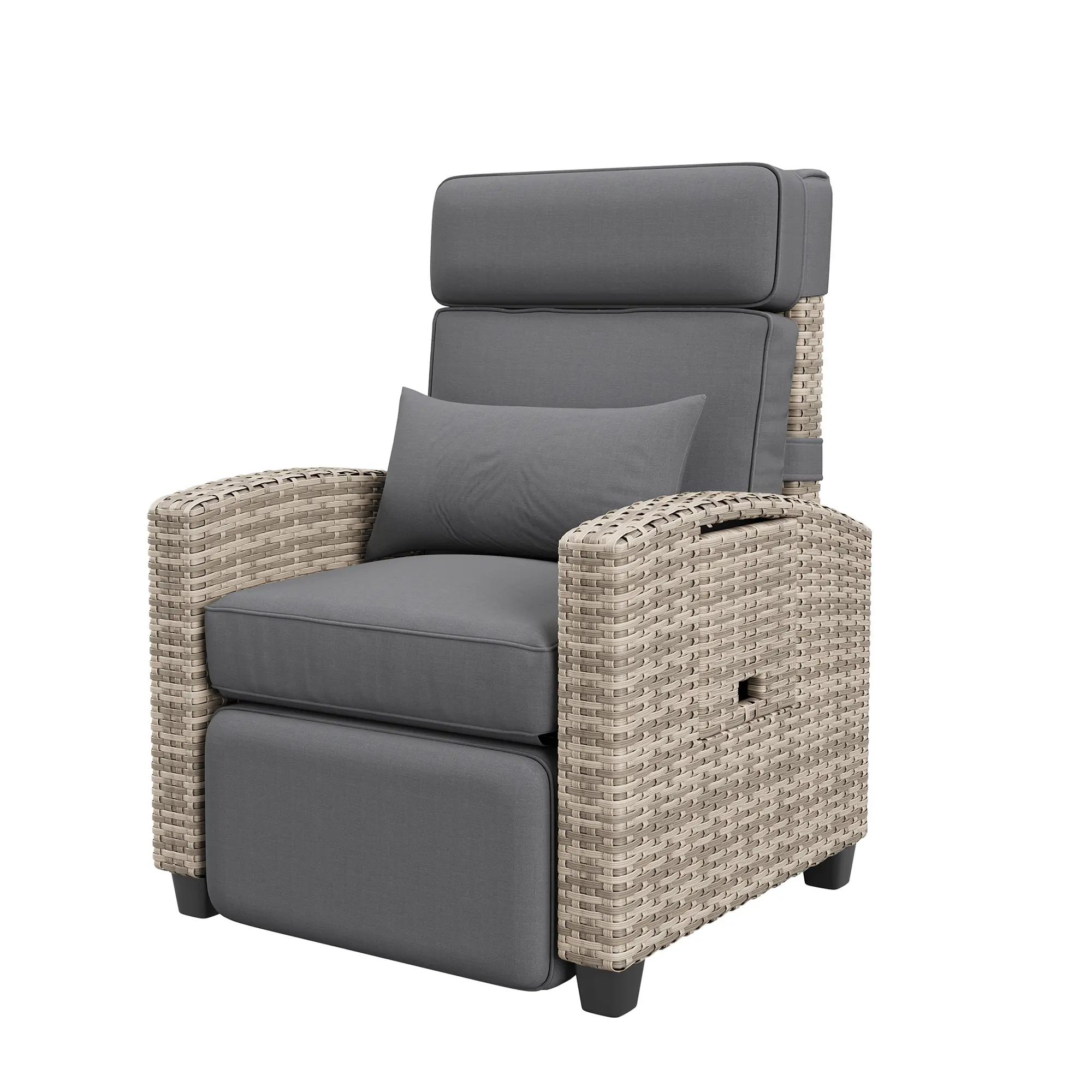 Air Pump Outdoor Recliner Chair – All-in-One Rattan Sun Lounger with Adjustable Backrest, Removable Cushion, Footrest & Side Table
