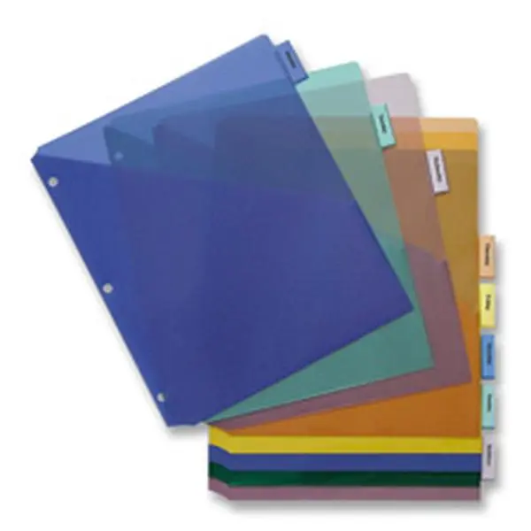 Business Source BSN32372 Poly Index Dividers- w- Pocekt- 8-.50in.x11in.- 8-Tab- Multi
