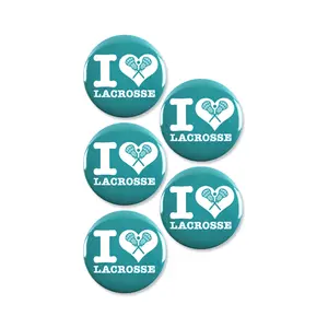 5 Pack - I "Heart" Lacrosse Sports Pinback Buttons - 2.25 Inch